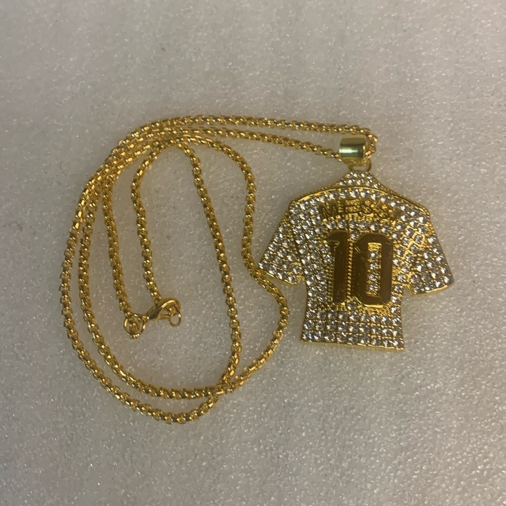 COPY - COPY - Lionel Messi #10 Fashion Rhinestone Athletic Gold Crystals Pendan…
